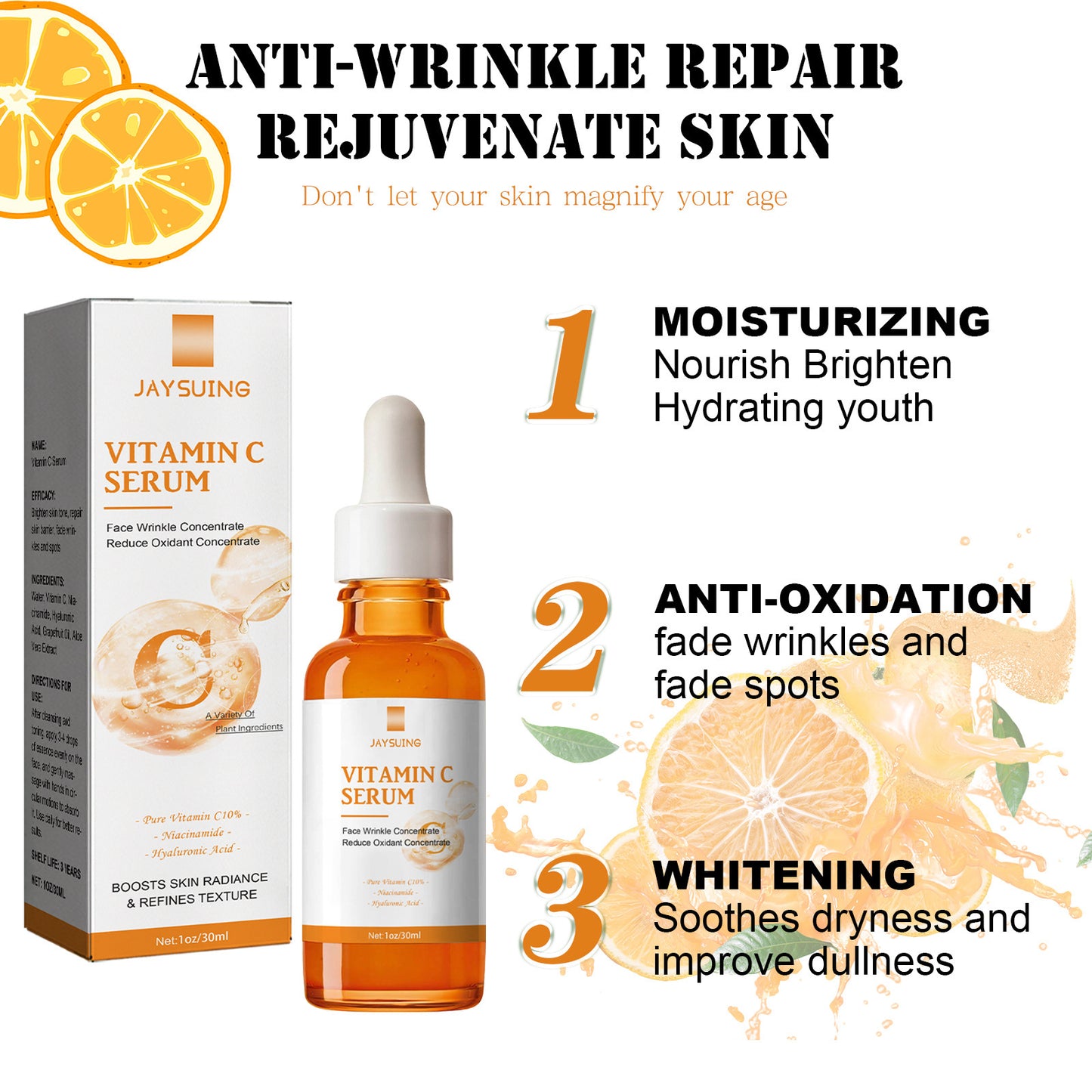 Sérum Visage Anti-Rides à la Vitamine C : Hydratant Anti-Âge Illuminateur et Raffermissant pour une Peau Revitalisée