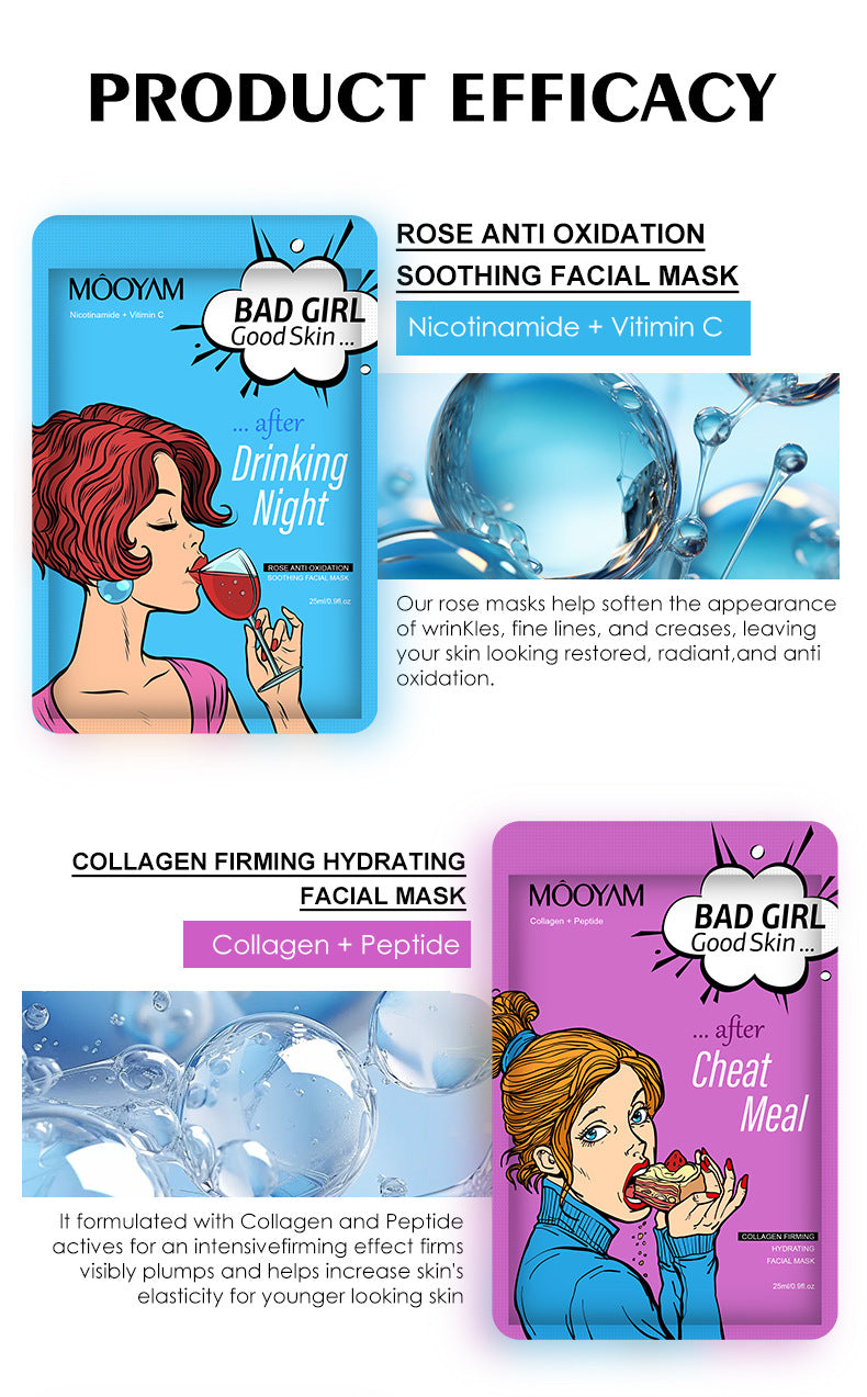Masque Hydratant Acide Hyaluronique Masque Charbon Bambou Ginseng Rouge Miel BAD GIRL Series