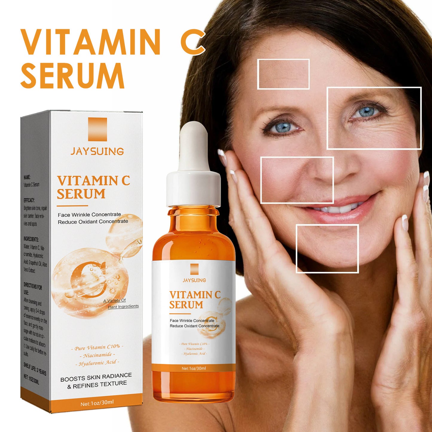 Sérum Visage Anti-Rides à la Vitamine C : Hydratant Anti-Âge Illuminateur et Raffermissant pour une Peau Revitalisée